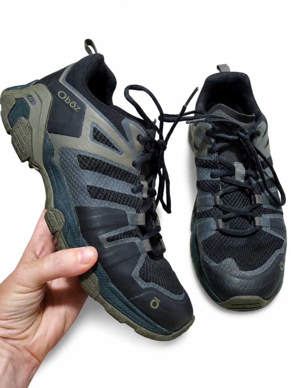 OBOZ Arete Low Hiking Shoes Black Grey Sz 9 Lace Up TPU Rugged Trail Outdoor